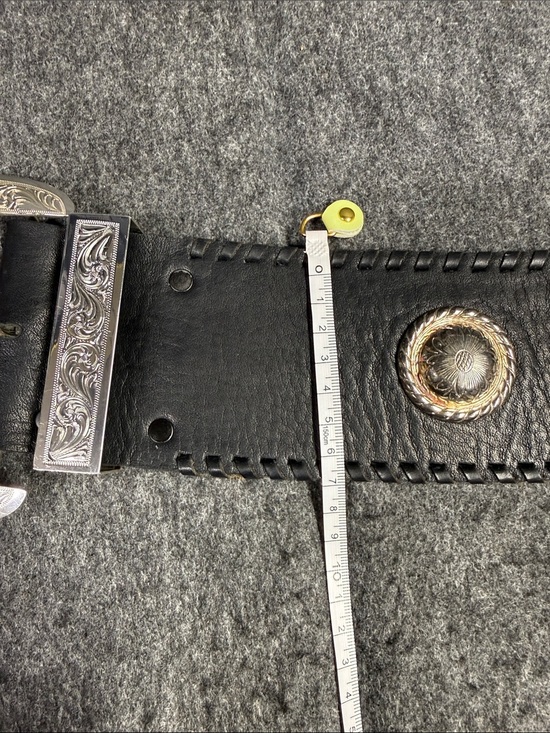 “VINTAGE”. Big AL Vintage Western Black Leather Belt with Silver Engraved Buckle main image 11